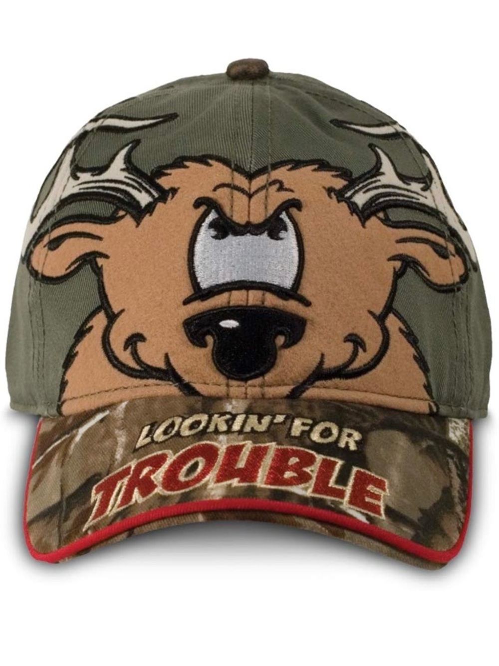 Embroidered Buck Cartoon Toddler Cap in Olive & Camo